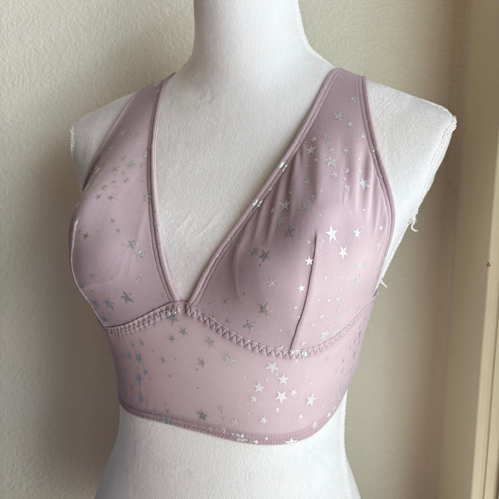 Victoria’s Secret VS PINK Lilac Sheet Mesh Metallic Star Bralette L